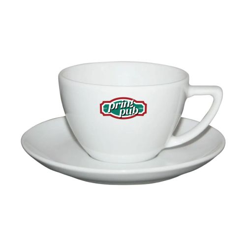 Classic Cappuccino porseleinset 20 cl. met meerkleurig PrintPub-logo aan de voorzijde van de kop. Classic Cappuccino porseleinset 20 cl. met meerkleurig PrintPub-logo aan de voorzijde van de kop.