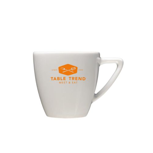 Voorzijde van Classic Koffie kop 15 cl. bedrukt met éénkleurig TableTrend-logo op wit porselein. Voorzijde van Classic Koffie kop 15 cl. bedrukt met éénkleurig TableTrend-logo op wit porselein.