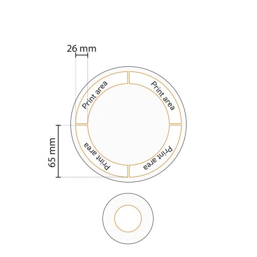 Drukgebied voor logo’s op het 31 cm porseleinen Hotel coupebord weergegeven in werktekening. Drukgebied voor logo’s op het 31 cm porseleinen Hotel coupebord weergegeven in werktekening.