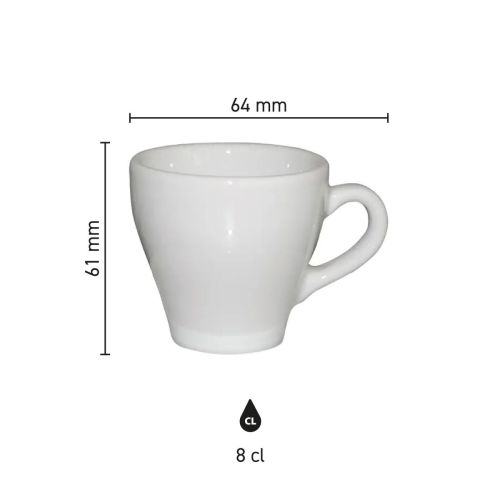 Infographic toont technische afmetingen van de Dom Espresso kop wit 8 cl. in millimeters. Infographic toont technische afmetingen van de Dom Espresso kop wit 8 cl. in millimeters.