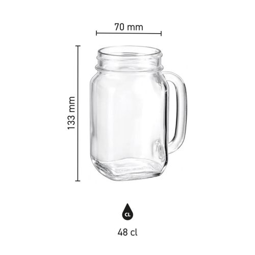 Technische infographic met maatvoering van de Drink Jar 48 cl. in hoogte, breedte en inhoud. Technische infographic met maatvoering van de Drink Jar 48 cl. in hoogte, breedte en inhoud.