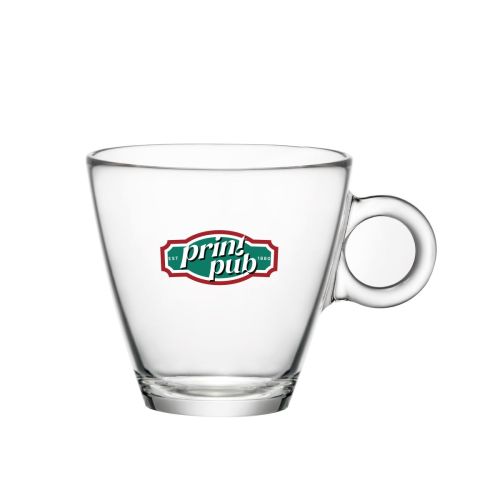 Glazen cappuccinokop 23 cl. met meerkleurig PrintPub-logo gedrukt op de voorzijde van het glas. Glazen cappuccinokop 23 cl. met meerkleurig PrintPub-logo gedrukt op de voorzijde van het glas.
