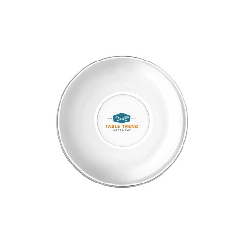 Glazen theeschotel 14 cm met meerkleurig TableTrend-logo in het midden bedrukt. Glazen theeschotel 14 cm met meerkleurig TableTrend-logo in het midden bedrukt.
