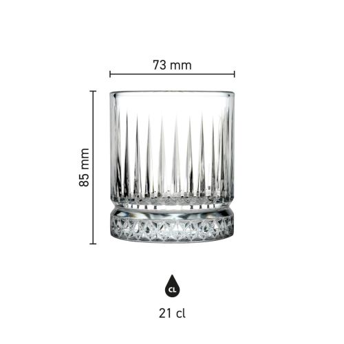 Infographic toont de productafmetingen van het Elysia Whisky glas 21 cl. helder en schematisch. Infographic toont de productafmetingen van het Elysia Whisky glas 21 cl. helder en schematisch.