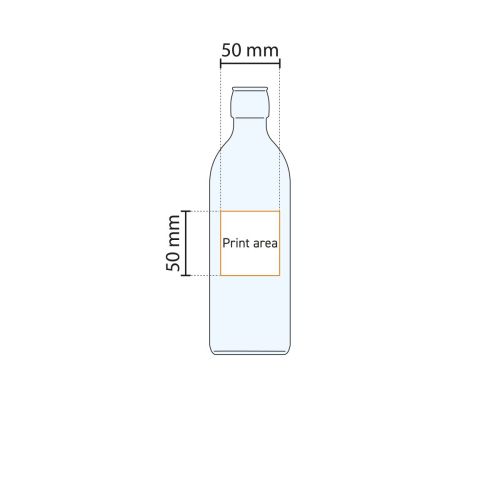 Werktekening met aanduiding van het drukgebied op de Emilia Fles 1 liter fles. Werktekening met aanduiding van het drukgebied op de Emilia Fles 1 liter fles.