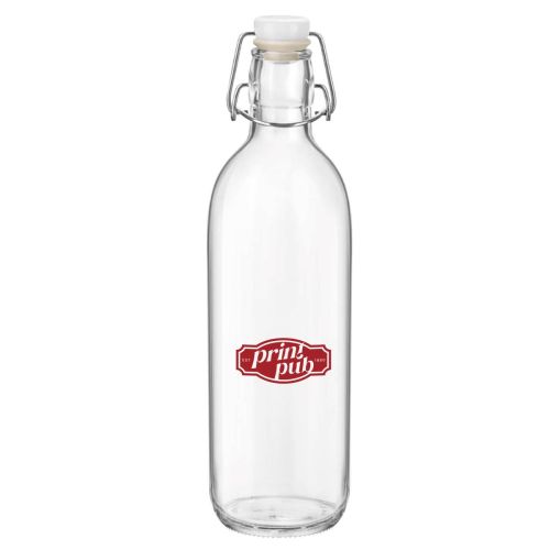 : PrintPub-logo in één kleur op voorzijde van glazen fles Emilia 1 liter, gecentreerd op het oppervlak. : PrintPub-logo in één kleur op voorzijde van glazen fles Emilia 1 liter, gecentreerd op het oppervlak.