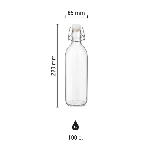 verzicht van de afmetingen van glazen fles Emilia 1 liter in duidelijke infographicweergave. verzicht van de afmetingen van glazen fles Emilia 1 liter in duidelijke infographicweergave.