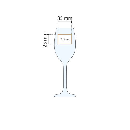 Technische werktekening met aanduiding van het drukgebied op het Esprit 14 cl. glas. Technische werktekening met aanduiding van het drukgebied op het Esprit 14 cl. glas.