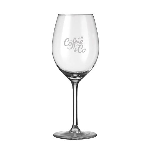 Esprit wijnglas 41 cl. met CoffeeCo-logo als fijne gravure zichtbaar op de voorzijde. Esprit wijnglas 41 cl. met CoffeeCo-logo als fijne gravure zichtbaar op de voorzijde.