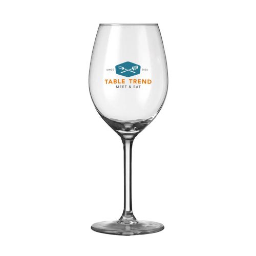 Voorzijde van Esprit wijnglas 41 cl. met kleurrijk TableTrend-logo in 4 kleuren bedrukt. Voorzijde van Esprit wijnglas 41 cl. met kleurrijk TableTrend-logo in 4 kleuren bedrukt.