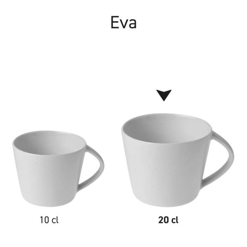 Serie Eva Koffie Koppen van 10 cl. en 20 cl. in porselein gepresenteerd in verschillende posities. Serie Eva Koffie Koppen van 10 cl. en 20 cl. in porselein gepresenteerd in verschillende posities.