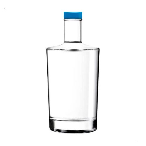 Fles Neos 0,7 liter in glas met rechte vorm en lange hals, weergegeven in vooraanzicht met blauwe dop. Fles Neos 0,7 liter in glas met rechte vorm en lange hals, weergegeven in vooraanzicht met blauwe dop.