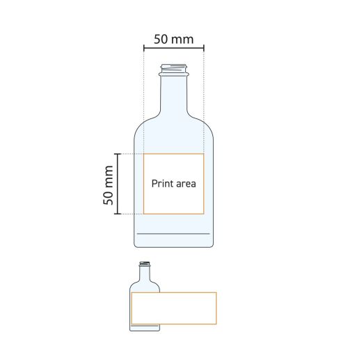 Technische werktekening van Fles Oslo 0,2 liter met drukgebied gemarkeerd. Technische werktekening van Fles Oslo 0,2 liter met drukgebied gemarkeerd.