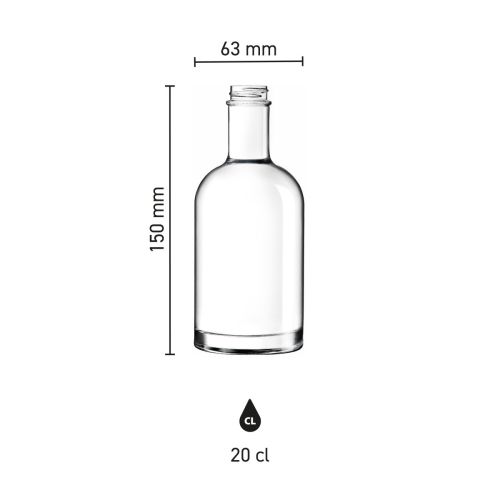 Infographic met afmetingen van glazen fles Oslo 0,2 liter, inclusief hoogte en diameter. Infographic met afmetingen van glazen fles Oslo 0,2 liter, inclusief hoogte en diameter.