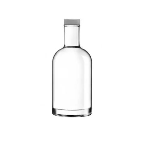 Glazen fles Oslo 0,35 liter in recht vooraanzicht met zilveren dop of logo. Glazen fles Oslo 0,35 liter in recht vooraanzicht met zilveren dop of logo.