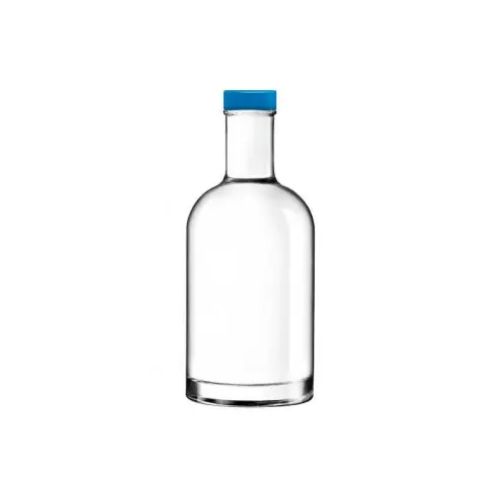 Glazen fles Oslo 0,35 liter in recht vooraanzicht met blauwe dop of logo. Glazen fles Oslo 0,35 liter in recht vooraanzicht met blauwe dop of logo.
