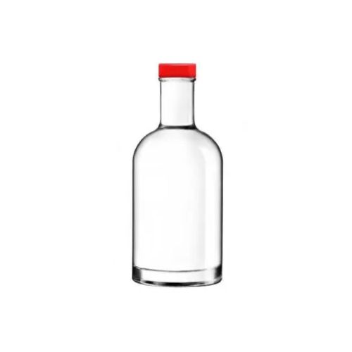 Glazen fles Oslo 0,35 liter in recht vooraanzicht met rode dop of logo. Glazen fles Oslo 0,35 liter in recht vooraanzicht met rode dop of logo.