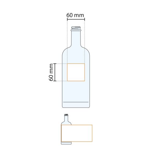 Technische werktekening toont drukgebied van Fles Oslo 1,0 liter voor bedrukking. Technische werktekening toont drukgebied van Fles Oslo 1,0 liter voor bedrukking.