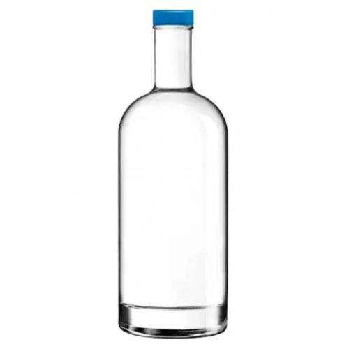 Fles Oslo 1,0 liter van helder glas, recht van voren gefotografeerd zonder opdruk met blauwe dop. Fles Oslo 1,0 liter van helder glas, recht van voren gefotografeerd zonder opdruk met blauwe dop.
