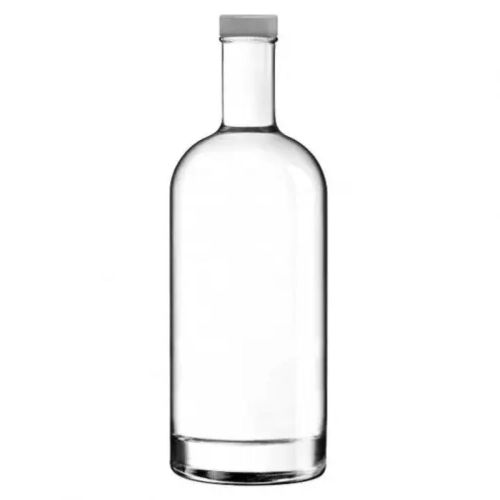 Fles Oslo 1,0 liter van helder glas, recht van voren gefotografeerd zonder opdruk met zilveren dop. Fles Oslo 1,0 liter van helder glas, recht van voren gefotografeerd zonder opdruk met zilveren dop.
