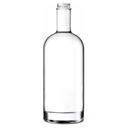 Fles Oslo 1,0 liter van helder glas, recht van voren gefotografeerd zonder opdruk of dop. Fles Oslo 1,0 liter van helder glas, recht van voren gefotografeerd zonder opdruk of dop.