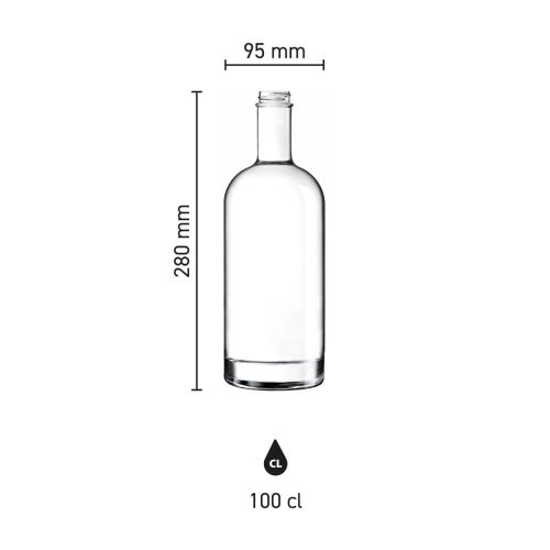 Infographic van hoogte en diameter van Fles Oslo 1,0 liter glas. Infographic van hoogte en diameter van Fles Oslo 1,0 liter glas.