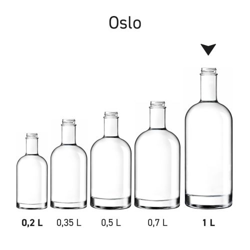 Serie Oslo flessen naast elkaar gepresenteerd als productlijn. Serie Oslo flessen naast elkaar gepresenteerd als productlijn.