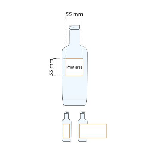 Technische werktekening met drukgebied van fles Oxygen 0,5 liter van helder glas. Technische werktekening met drukgebied van fles Oxygen 0,5 liter van helder glas.