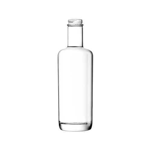 Cilindrische glazen fles Oxygen 0,5 liter in vooraanzicht, met smalle hals en brede bodem. Cilindrische glazen fles Oxygen 0,5 liter in vooraanzicht, met smalle hals en brede bodem.