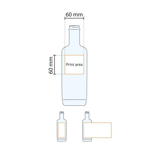 Technische werktekening met aanduiding van drukgebied op de fles Oxygen 0,7 liter. Technische werktekening met aanduiding van drukgebied op de fles Oxygen 0,7 liter.