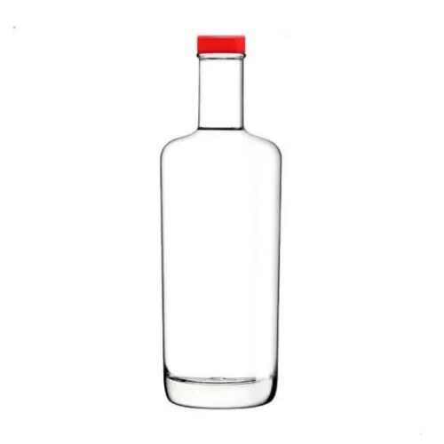 Voorzijde van glazen fles Oxygen 0,7 liter met rode dop, rechtopstaand met lange, smalle hals. Voorzijde van glazen fles Oxygen 0,7 liter met rode dop, rechtopstaand met lange, smalle hals.
