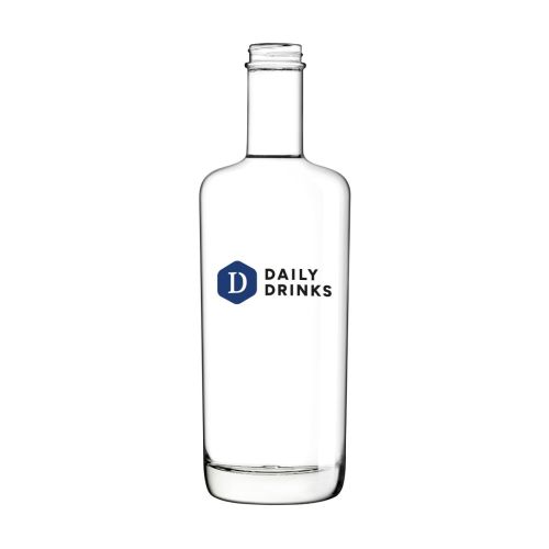 Glazen fles van 0,7 liter met meerkleurig bedrukt DailyDrinks-logo op het vooraanzicht. Glazen fles van 0,7 liter met meerkleurig bedrukt DailyDrinks-logo op het vooraanzicht.