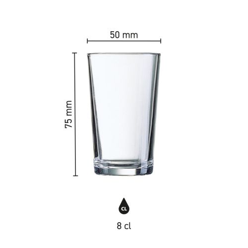 Infographic toont hoogte, diameter en inhoud van het glas Conique 8 cl in detail. Infographic toont hoogte, diameter en inhoud van het glas Conique 8 cl in detail.