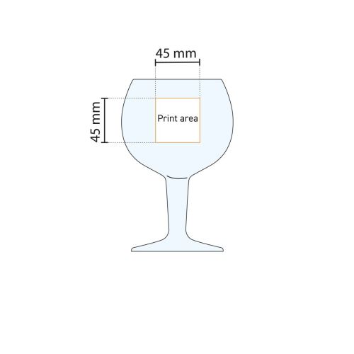 Gedetailleerde werktekening met drukgebied van het 41 cl Grand Service bierglas voor logo-positionering.