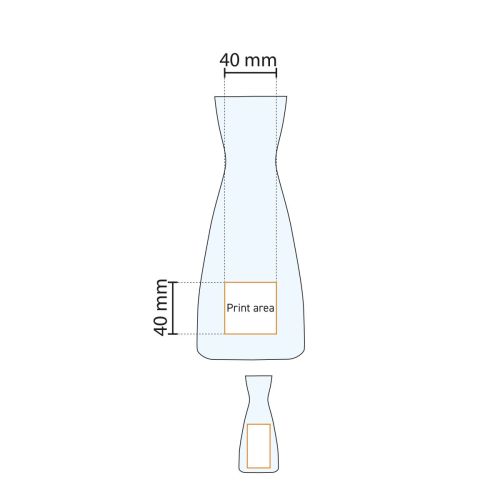 Technische werktekening geeft drukgebied aan op de karaf Ypsilon 1 liter van glas. Technische werktekening geeft drukgebied aan op de karaf Ypsilon 1 liter van glas.