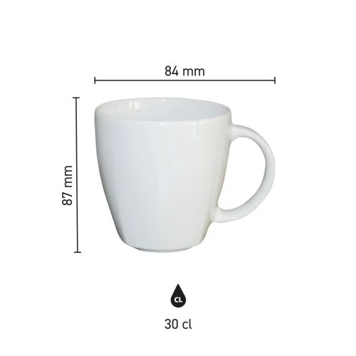 Infographic toont de productafmetingen van de Kirsten mok wit 30 cl. in schaalweergave. Infographic toont de productafmetingen van de Kirsten mok wit 30 cl. in schaalweergave.