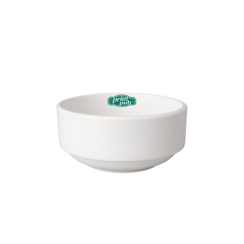 Witte Kom Budgetline 11 cm met éénkleurig logo van PrintPub op het vooraanzicht.