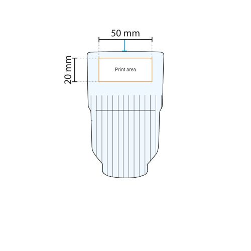 Drukgebied voor personalisatie op glas Onis 34,5 cl weergegeven in technische werktekening. Drukgebied voor personalisatie op glas Onis 34,5 cl weergegeven in technische werktekening.