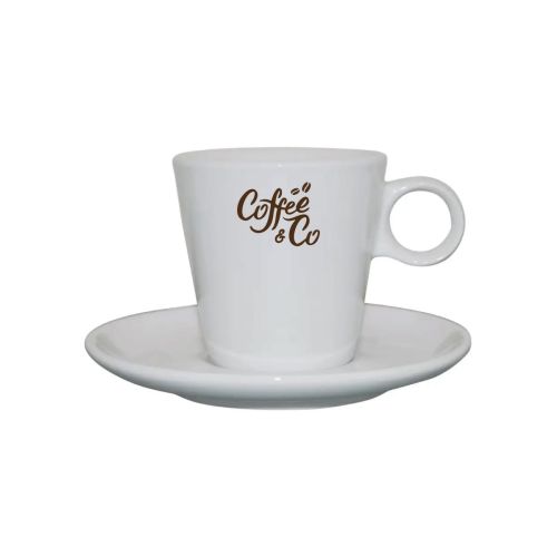 Lukas koffie wit 16 cl. set voorzien van eenkleurige logo-opdruk van CoffeeCo aan de voorkant. Lukas koffie wit 16 cl. set voorzien van eenkleurige logo-opdruk van CoffeeCo aan de voorkant.