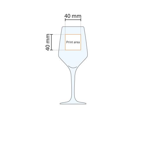 Technische werktekening met aanduiding van het drukgebied op het Mencia wijnglas 25 cl. Technische werktekening met aanduiding van het drukgebied op het Mencia wijnglas 25 cl.