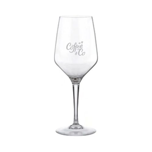 Gravure van het CoffeeCo-logo zichtbaar op de voorzijde van het Mencia wijnglas 31 cl. Gravure van het CoffeeCo-logo zichtbaar op de voorzijde van het Mencia wijnglas 31 cl.