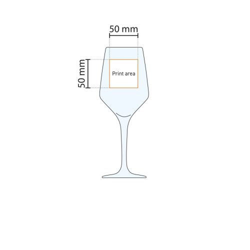 Technische werktekening met aanduiding van het drukgebied op het Mencia 44 cl. glas. Technische werktekening met aanduiding van het drukgebied op het Mencia 44 cl. glas.