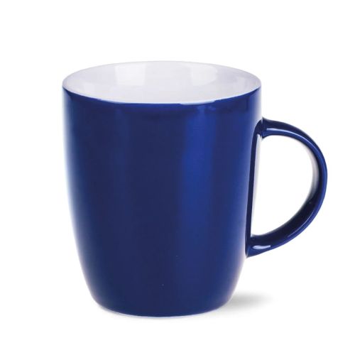 Vooraanzicht van de Mini Specta mok van 28 cl, uitgevoerd in blauw porselein met rechte wand en oor. Vooraanzicht van de Mini Specta mok van 28 cl, uitgevoerd in blauw porselein met rechte wand en oor.