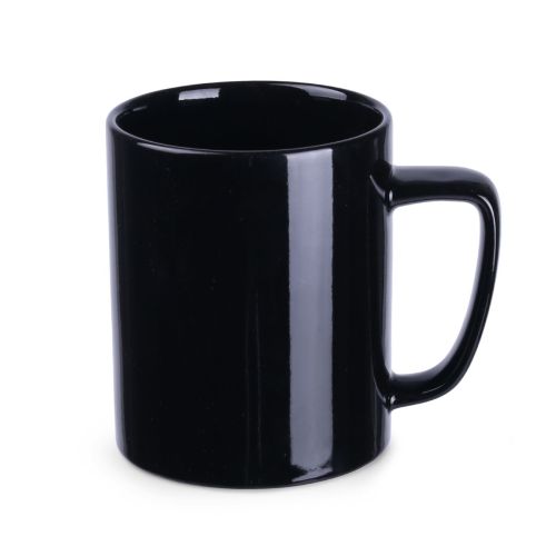 Zwarte mok Tommy Classic van 31 cl in vooraanzicht, met rechte wand en klassiek keramisch ontwerp. Zwarte mok Tommy Classic van 31 cl in vooraanzicht, met rechte wand en klassiek keramisch ontwerp.