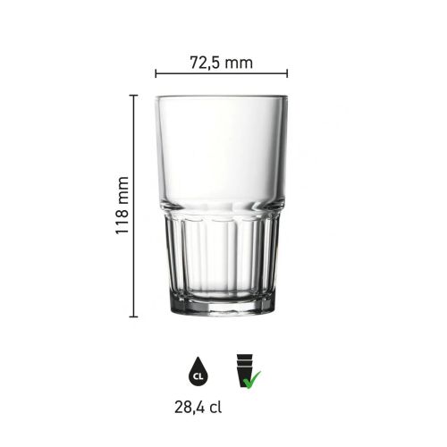 Infographic met hoogte en diameter van het Next Longdrink Stapelglas 28,4 cl. Infographic met hoogte en diameter van het Next Longdrink Stapelglas 28,4 cl.