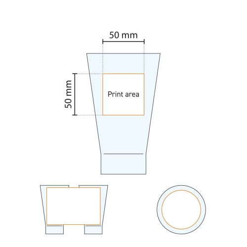 Technische werktekening met aanduiding van het drukgebied op het Shetland 42 cl. glas. Technische werktekening met aanduiding van het drukgebied op het Shetland 42 cl. glas.