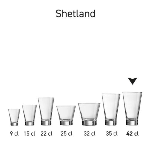 Seriebeeld met verschillende uitvoeringen van Shetland glazen naast elkaar. Seriebeeld met verschillende uitvoeringen van Shetland glazen naast elkaar.