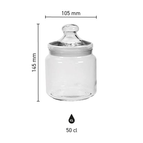 Infographic met afmetingen van glazen Club snoeppot 0,50 liter toont hoogte en diameter. Infographic met afmetingen van glazen Club snoeppot 0,50 liter toont hoogte en diameter.