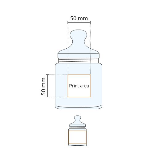 Technische tekening geeft drukgebied aan voor logo op Club snoeppot 0,75 liter glas. Technische tekening geeft drukgebied aan voor logo op Club snoeppot 0,75 liter glas.