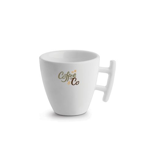 Squito espresso kopje 8 cl in porselein met meerkleurig CoffeeCo logo op het vooraanzicht.